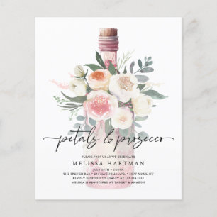 Möhippa av vattenfärgen Rosa Petals & Prosecco Flygblad