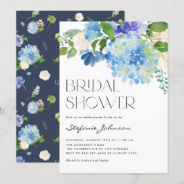 Möhippa av vattenfärgsblå Hydrangea-Blommigt Inbjudningar