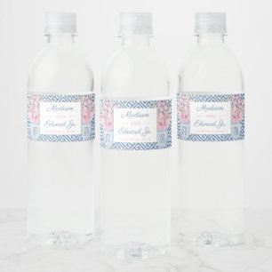 Möhippa av vattenfärgsblått och Rosa Ginger Burk Vattenflaska Etikett