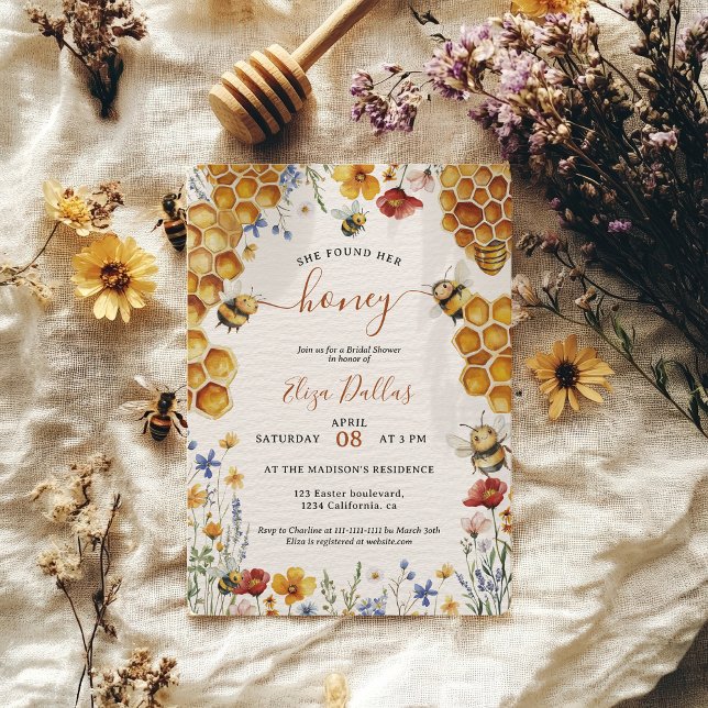 Möhippa av vattenfärgshonungsbin och honeykomb inbjudningar (Watercolor Honey Bee and Honeycomb Bridal Shower Invitation)