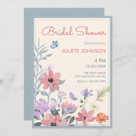 Möhippa av vattenfärgspastellblommor (butterfly) inbjudningar