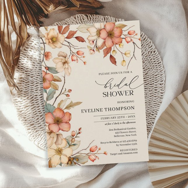 Möhippa av vilda höstblommor inbjudningar (Watercolor autumn wildflowers bridal shower invitation)