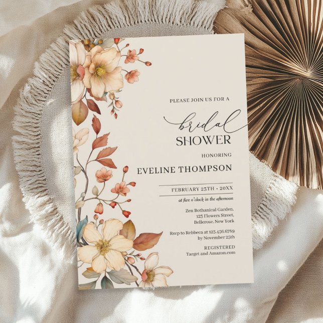 Möhippa av vilda höstblommor inbjudningar (Watercolor autumn wildflowers bridal shower invitation)