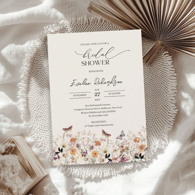 Möhippa av vilda höstblommor med trendig inbjudningar (Trendy watercolor autumn wildflowers Bridal Shower Invitation)