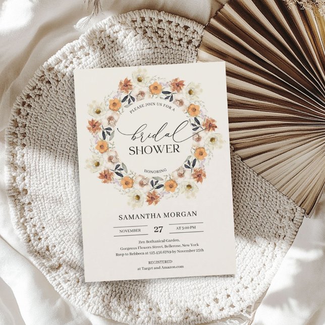 Möhippa av vilda höstblommor med trendig inbjudningar (Trendy watercolor autumn wildflowers Bridal Shower Invitation)