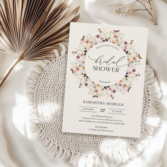 Möhippa av vilda höstblommor med trendig inbjudningar (Trendy watercolor autumn wildflowers Bridal Shower Invitation)