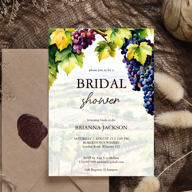 Möhippa av vinodlarnas sommarträdgård inbjudningar (Vineyard winery summer grapes garden bridal shower invitation editable template instant download)