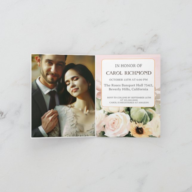 Möhippa av vit blommigt - foto inbjudan (Inuti)