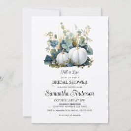 Möhippa av vita pumpor och eukalyptus-gröntar inbjudningar