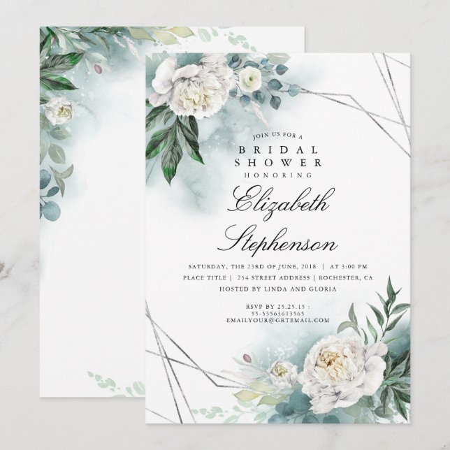 Möhippa av vitblommor och Elegant i Grekland Inbjudningar (Fram/baksida)
