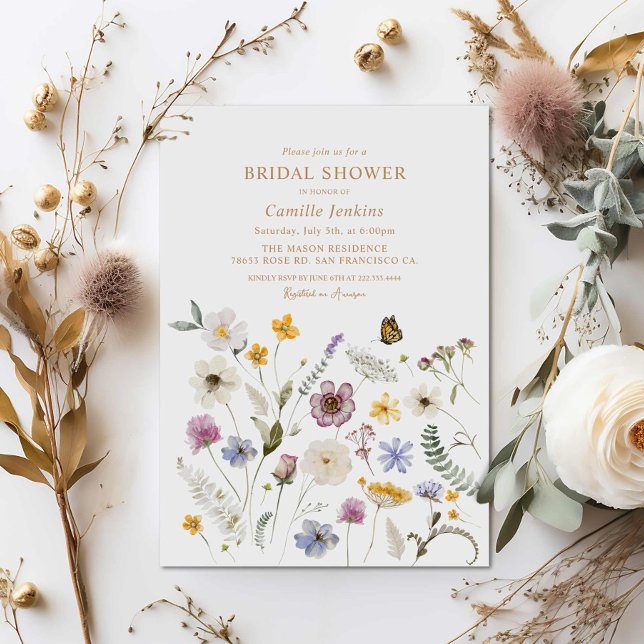 Möhippa av WildblomButterfly Inbjudningar (Boho Wildflower Butterfly Bridal Shower Invitation)