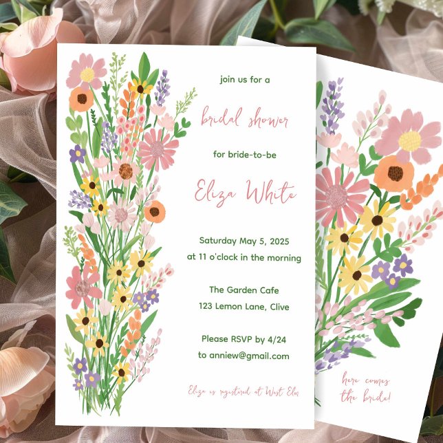 Möhippa av Wildblommor Handmålat Sweet Anpassnings Inbjudningar (Wildflowers Handpainted Sweet Custom Bridal Shower Invitation
)