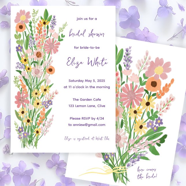Möhippa av Wildblommor Handmålat Sweet Anpassnings Inbjudningar (Wildflowers Handpainted Sweet Custom Bridal Shower Invitation Floral Colorful Dainty Spring Summer
)
