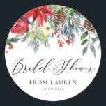 Möhippa av Winter Blooms Garland Blommigt  Runt Klistermärke<br><div class="desc">Skicka tack till gäster och kunder med de här möhipporna för anpassade. Den har en vattenfärgad garland med blommor från poinsettien,  ro,  pinekoner,  vinbär och grönska. Anpassa den här vinteretiketten genom att lägga till din blommigt. Dessa vattenfärgsetiketter är perfekter för vintermöhippor.</div>