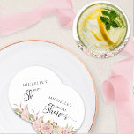 Möhippa/babystövel för elegant  Rosa ros Guld Underlägg Papper Rund<br><div class="desc">Elegantens dusch underlägg med vackra detaljrikedom i blommigten i rosa och guld i ro. Modern skriftlig information om kalligrafi. Möjlighet att byta text till babydusch eller pars dusch med hjälp av textrutan. En del av vår insamling "Elegance in Rosa, and Ro Guld Blommigt" med en mängd olika samordningsprodukter tillgängliga. Besök...</div>