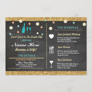 Möhippa Bachelorette Glitter Itinerary Blue Inbjudningar