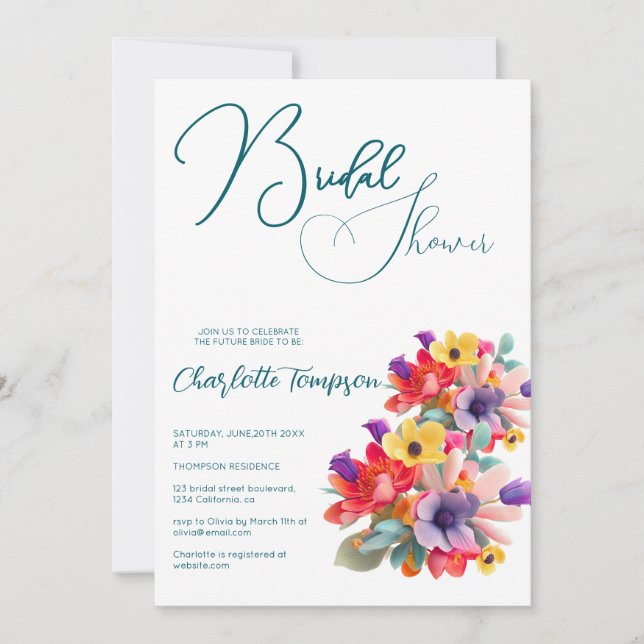 Möhippa Bash för färgade Blommar Inbjudningar (Framsida)