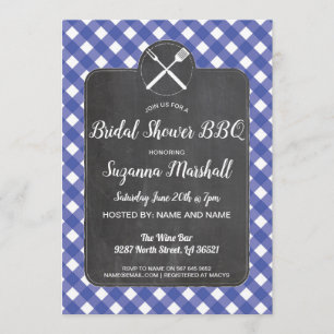 Möhippa BBQ Inbjudan Blue Gingham Chalk