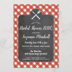 Möhippa BBQ Inbjudan Red Gingham Chalk
