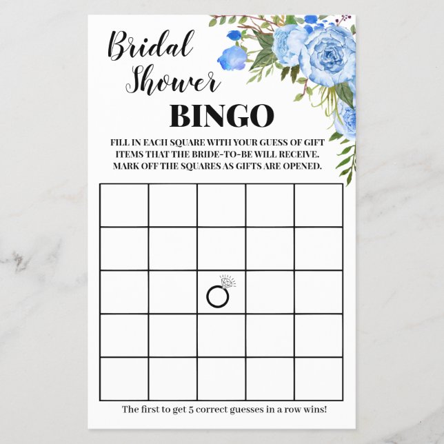 Möhippa Bingo Blåa blommor-spelkort Flygblad (Framsidan)