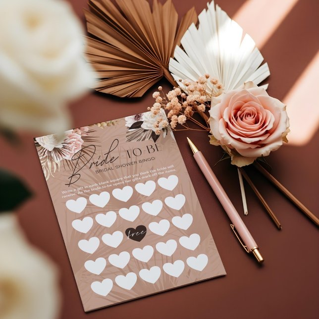 Möhippa Bingo Chic Boho-Blommigtar (Bridal Shower Bride-To-Be Bingo Chic Boho Florals)