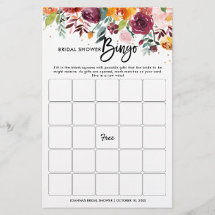 Möhippa Bingo för Blommigt för hösten Burgundy