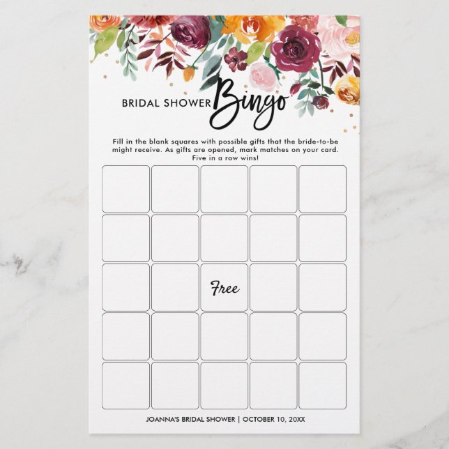 Möhippa Bingo för  Blommigt för hösten Burgundy (Framsida)