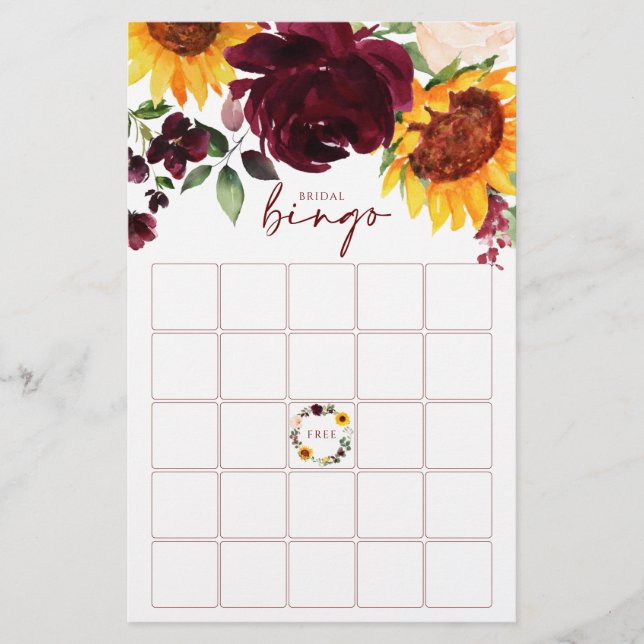 Möhippa Bingo Game Sunblommor Burgundy Ro (Framsida)