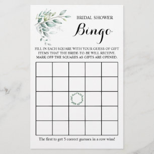Möhippa Bingo Greenery Eucalyptus-spelkort Flygblad