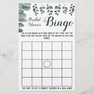 Möhippa Bingo Greenery Eucalyptus-spelkort Flygblad