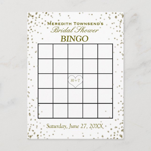 Möhippa Bingo | Guld Confetti Inbjudan Vykort (Framsida)