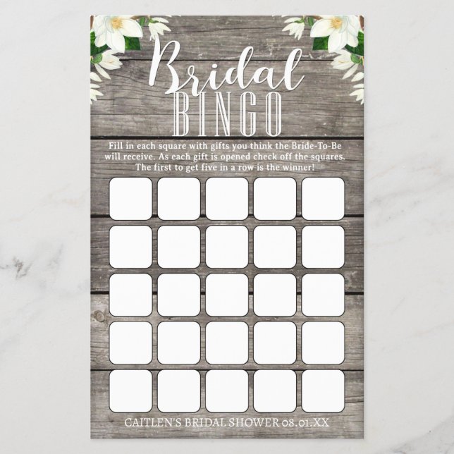 Möhippa Bingo Magnolia Flower Rustic Shower Flygblad (Framsidan)