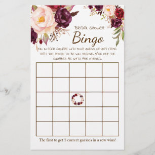 Möhippa Bingo Marsala Flowers-spelkort Flygblad