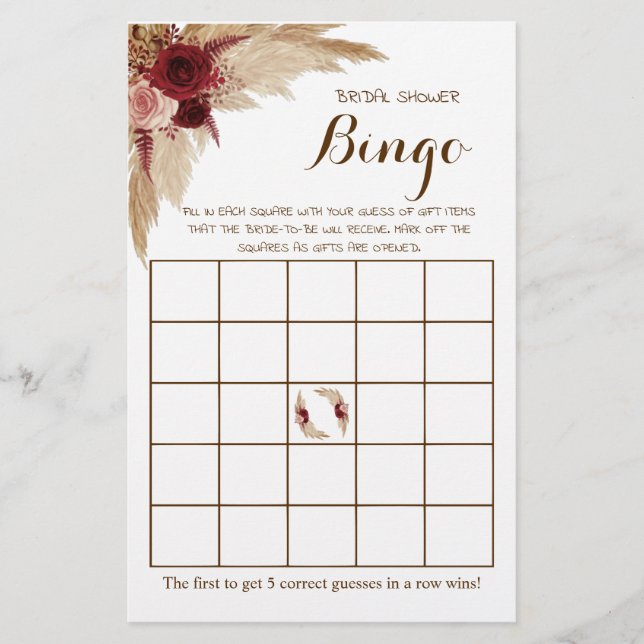 Möhippa Bingo Pampas Grass Game Card Flygblad (Framsidan)