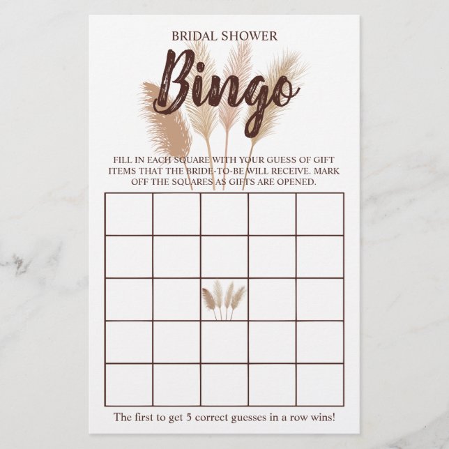 Möhippa Bingo Pampas Grass Game Card Flygblad (Framsidan)