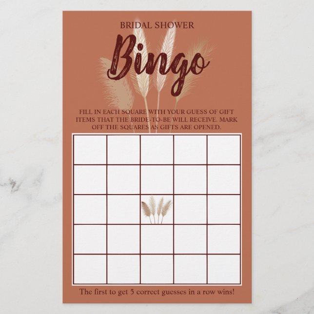 Möhippa Bingo Pampas Grass Game Card Flygblad (Framsidan)