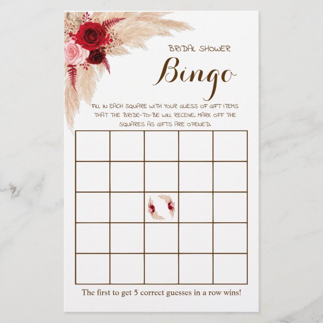 Möhippa Bingo Pampas Grass Game Card Flygblad (Framsidan)