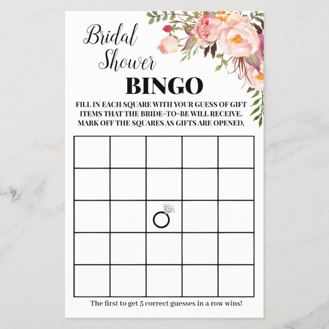 Möhippa Bingo Rosa-blommor Spelkort Flygblad (Framsidan)
