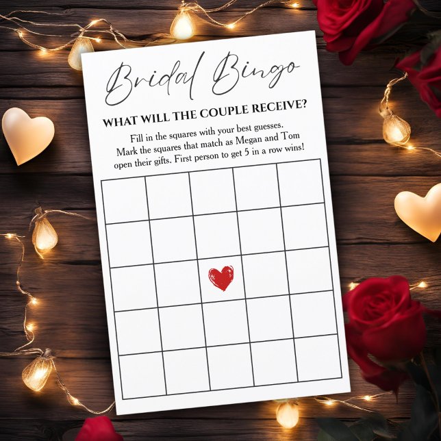 Möhippa Bingo-spelkort för par i visningsprogramme (Bridal Bingo Game Card For Couple's Shower)