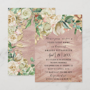 Möhippa Birthday Flower Guld Mint Ro Marble Ram Inbjudningar