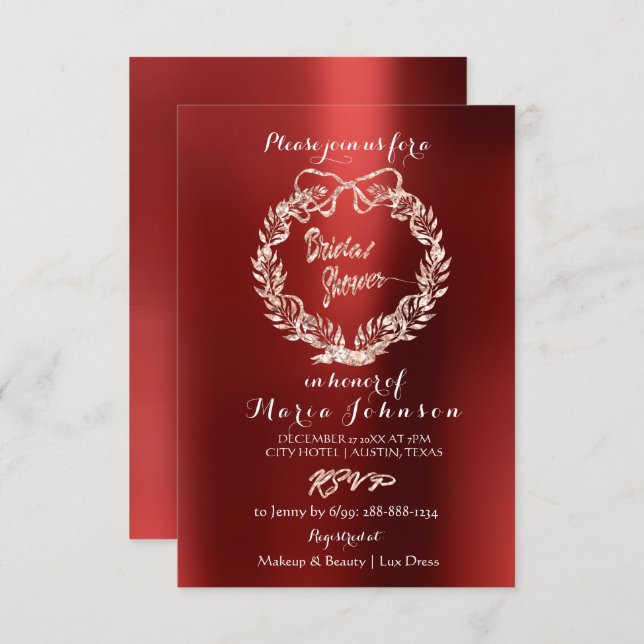 Möhippa Blommigt Burgundy WAN Rosa ros Inbjudningar (Fram/baksida)