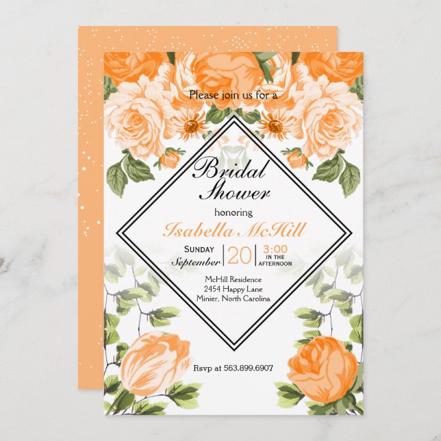 Möhippa - Blommigt för Orange Inbjudningar (Fram/baksida)