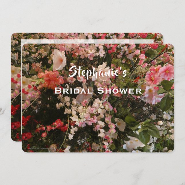 Möhippa Blommigt Rosa och vitblommor Namn Inbjudningar (Fram/baksida)