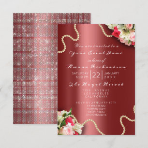 Möhippa Blommigt Rosa ros Burgundy Pearls Inbjudningar