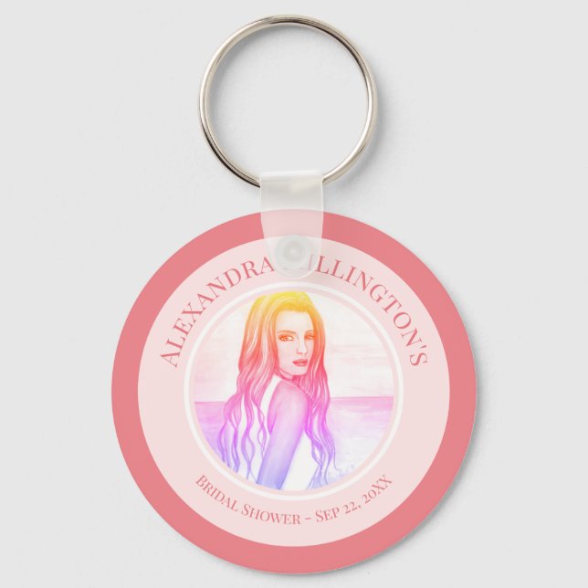 Möhippa Blonde Hair Girl på Beach Circle Nyckelring (Framsida)