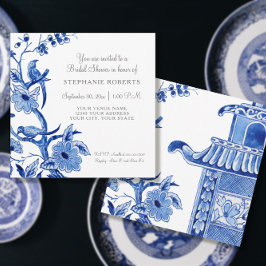 Möhippa Blue Chinoiserie Blommigt Watercolor Inbjudningar