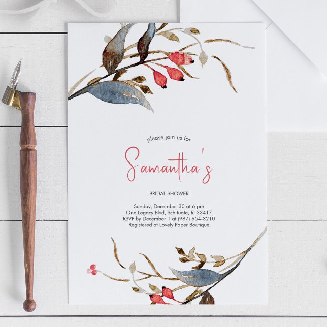 Möhippa Botaniskt vattenfärgsjul Party Inbjudningar (rustic bridal shower invitations watercolor botanical design)