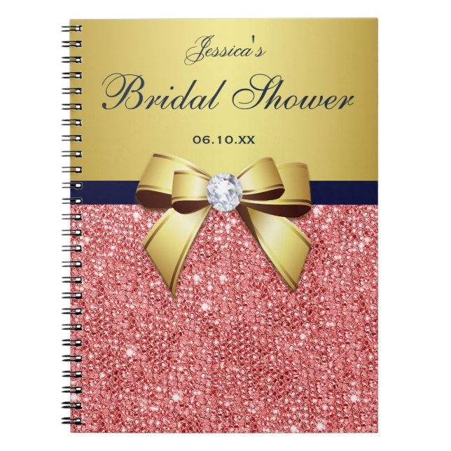 Möhippa Bow Guestbook Guld Coral Sequins Anteckningsbok (Framsidan)