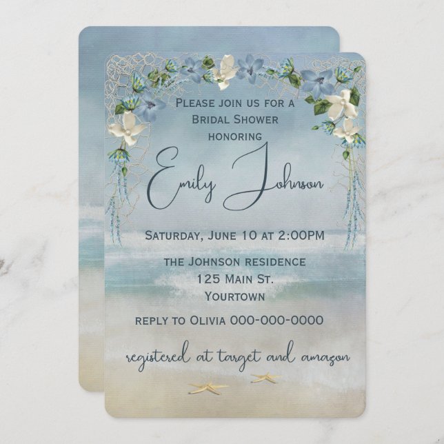 Möhippa Bröllop Arch med Starfish Inbjudningar (Fram/baksida)