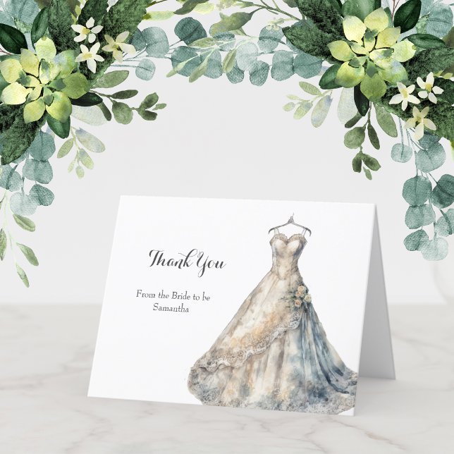 Möhippa Bröllop Dress - tackkort (Bridal Shower Folded Thank you note cards with Wedding dress design)